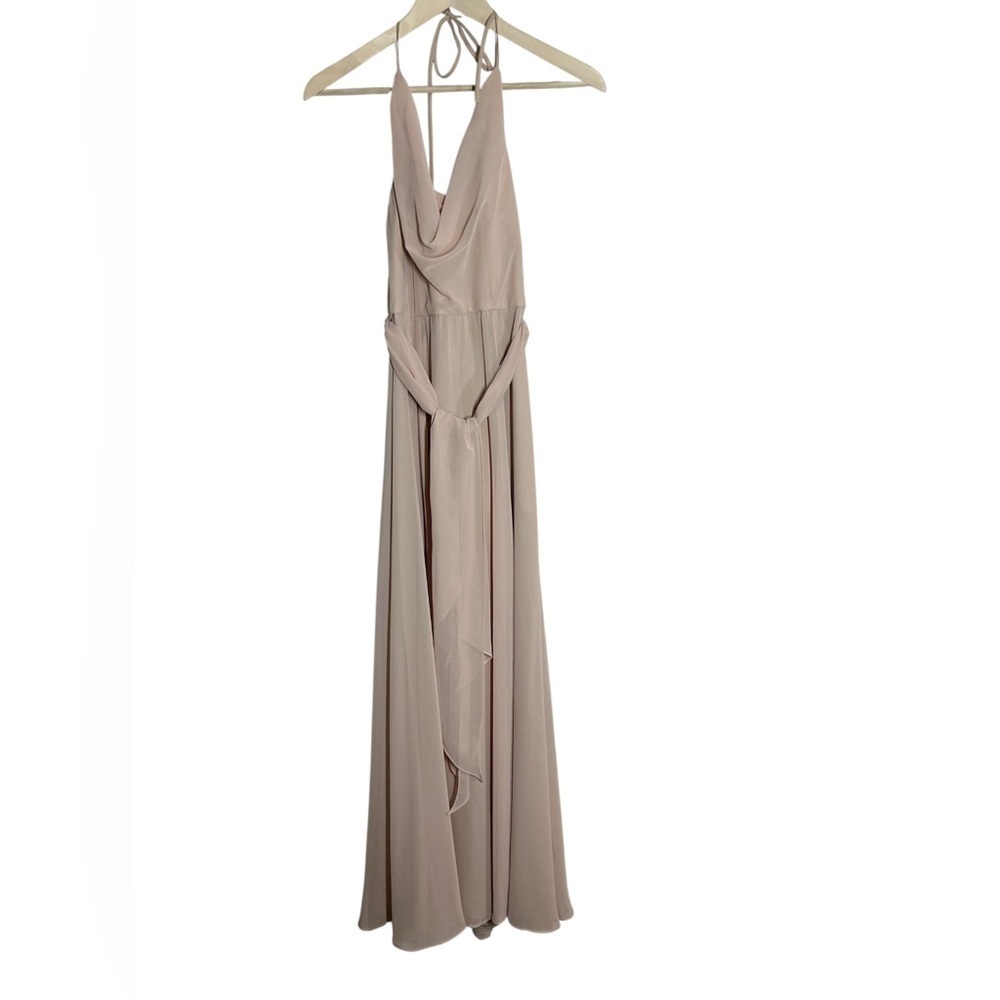 Nouvelle Amsale Daryn Blush Cowl Neck Halter Chiffon Event Dress Wedding Sz 2 - Picture 6 of 11